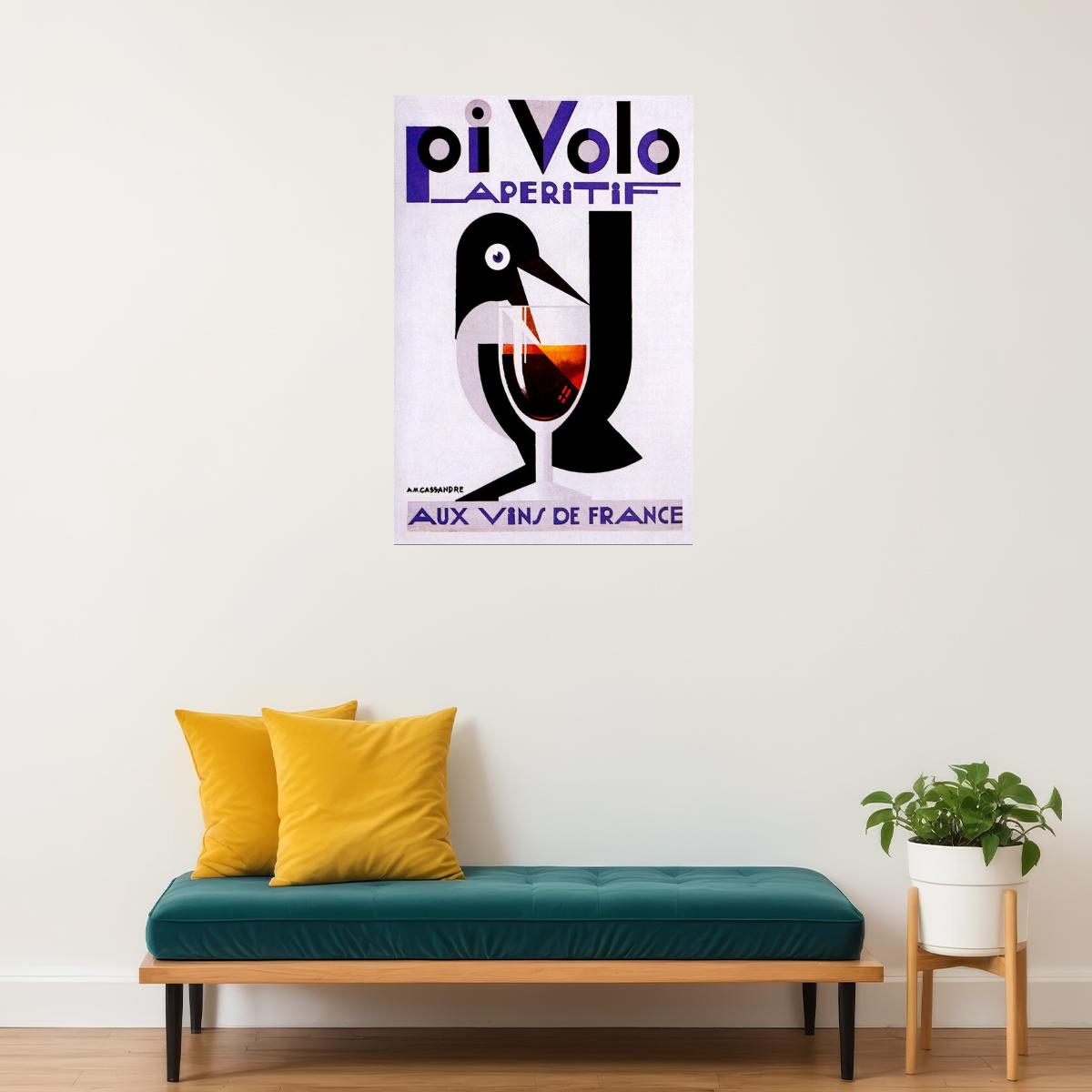 PIVOLO APERITIF FRENCH RED WINE BIRD GOBLET GLASS FRANCE VINTAGE POSTER