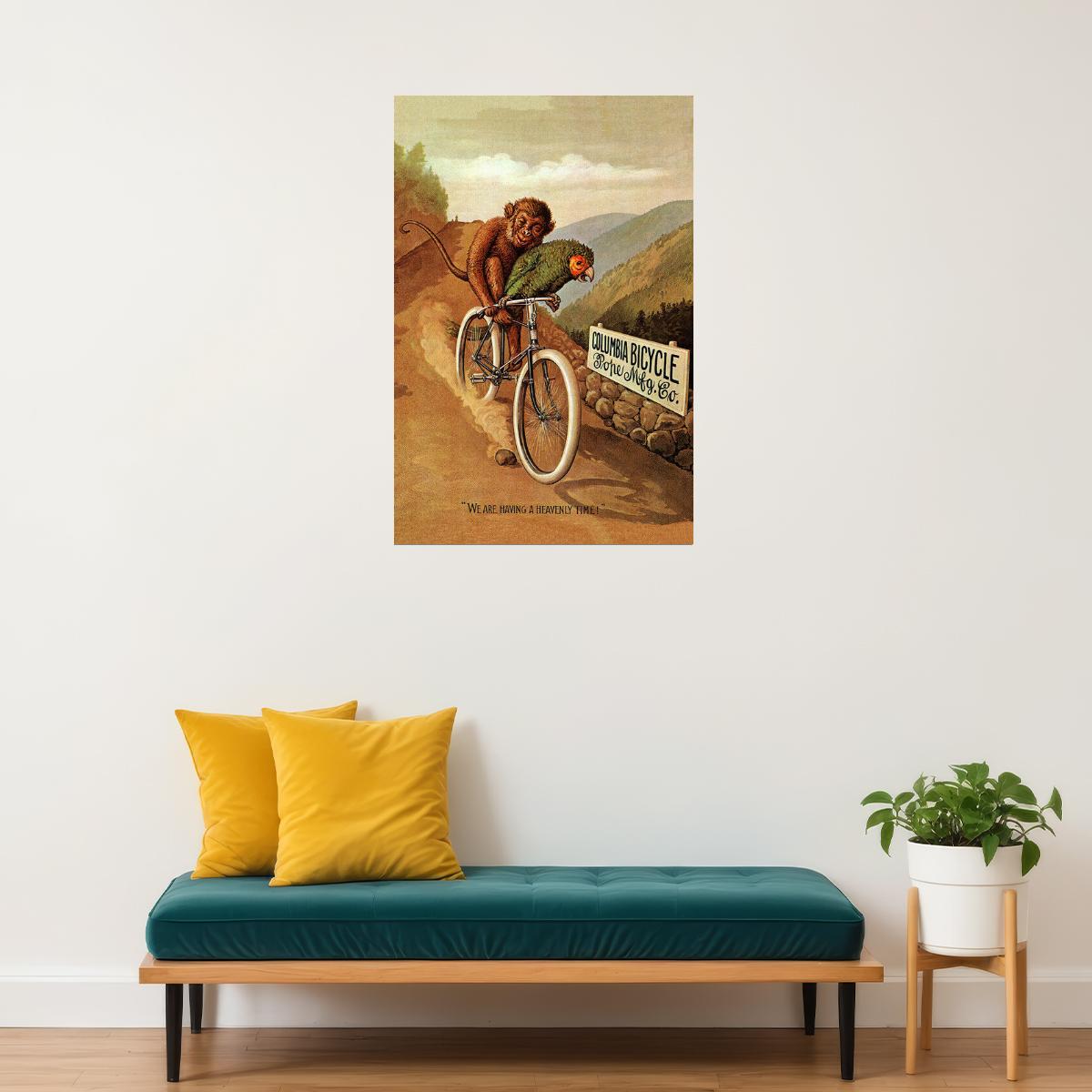 AMERICAN COLUMBIA BICYCLE BIKE PARROT MONKEY HEAVENLY TIME VINTAGE POSTER