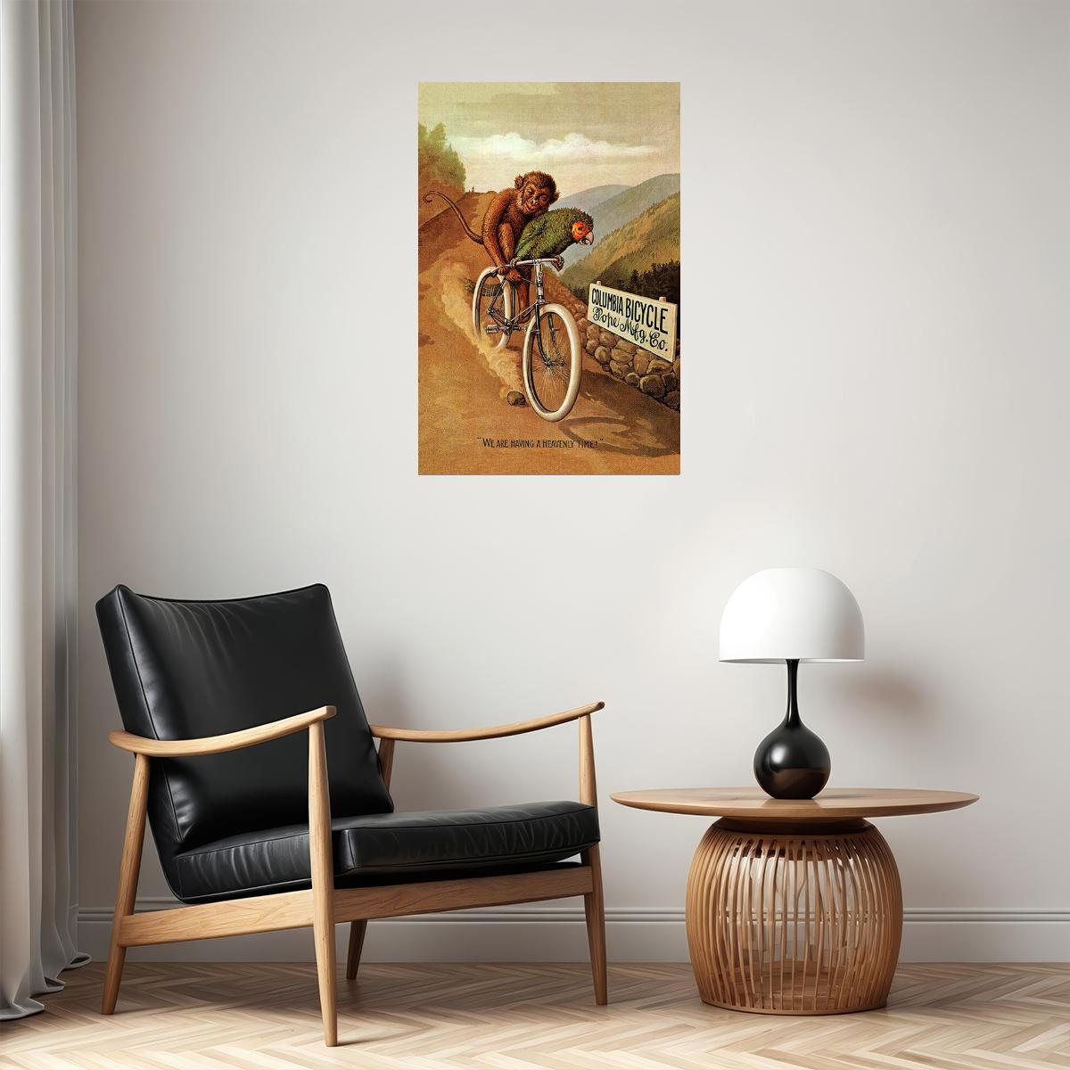 AMERICAN COLUMBIA BICYCLE BIKE PARROT MONKEY HEAVENLY TIME VINTAGE POSTER