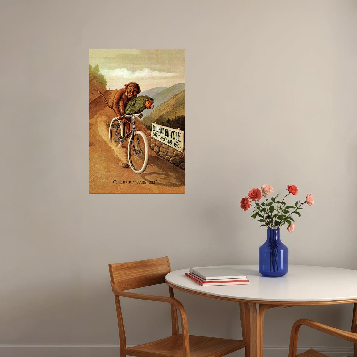 AMERICAN COLUMBIA BICYCLE BIKE PARROT MONKEY HEAVENLY TIME VINTAGE POSTER