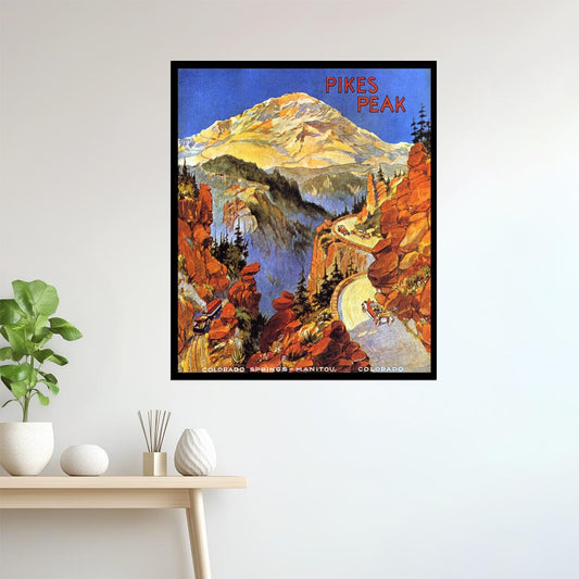 PIKES PEAK COLORADO SPRINGS MANITOU MOUNTAIN USA TRAVEL VINTAGE POSTER