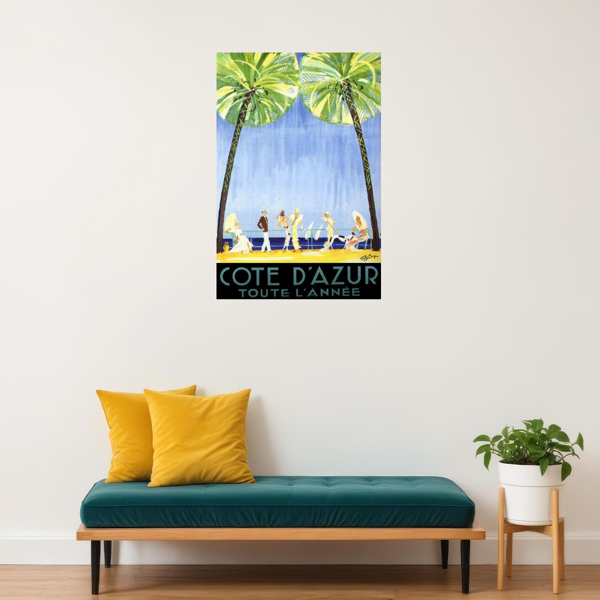 COTE D'AZUR FASHION FRANCE BEACH EUROPE TOURISM TRAVEL FINE VINTAGE POSTER