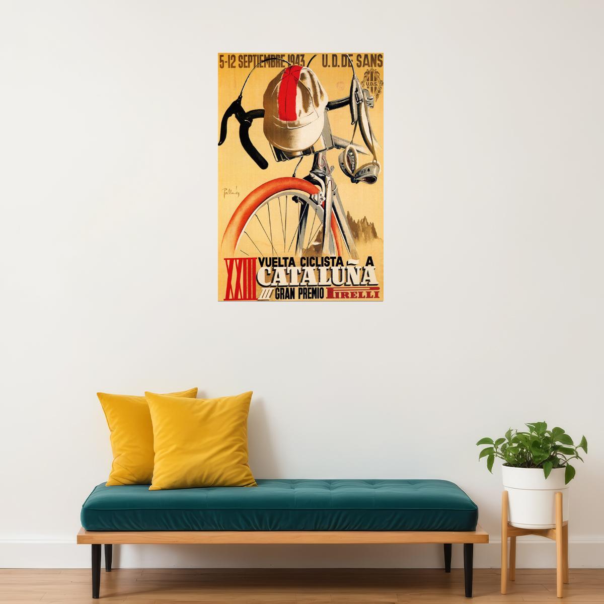 SPAIN PIRELLI BICYCLE BIKE RACE 1943 CYCLING TOUR CATALUNA VINTAGE POSTER