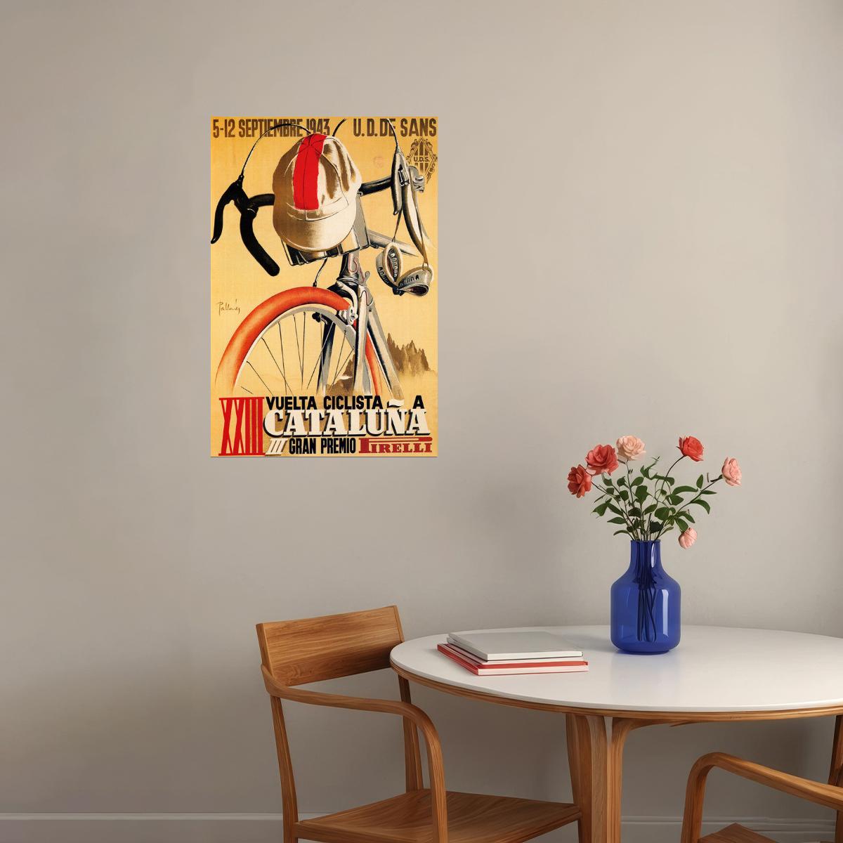 SPAIN PIRELLI BICYCLE BIKE RACE 1943 CYCLING TOUR CATALUNA VINTAGE POSTER