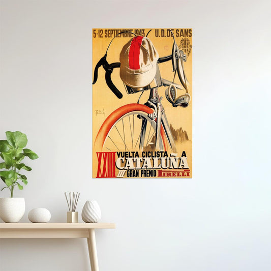 SPAIN PIRELLI BICYCLE BIKE RACE 1943 CYCLING TOUR CATALUNA VINTAGE POSTER