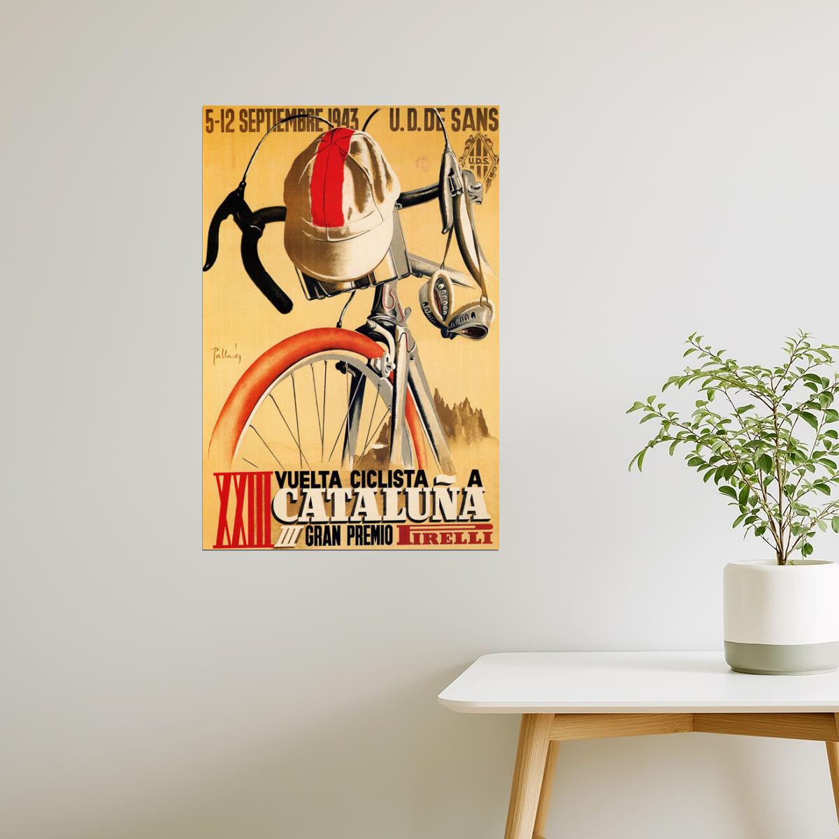 SPAIN PIRELLI BICYCLE BIKE RACE 1943 CYCLING TOUR CATALUNA VINTAGE POSTER