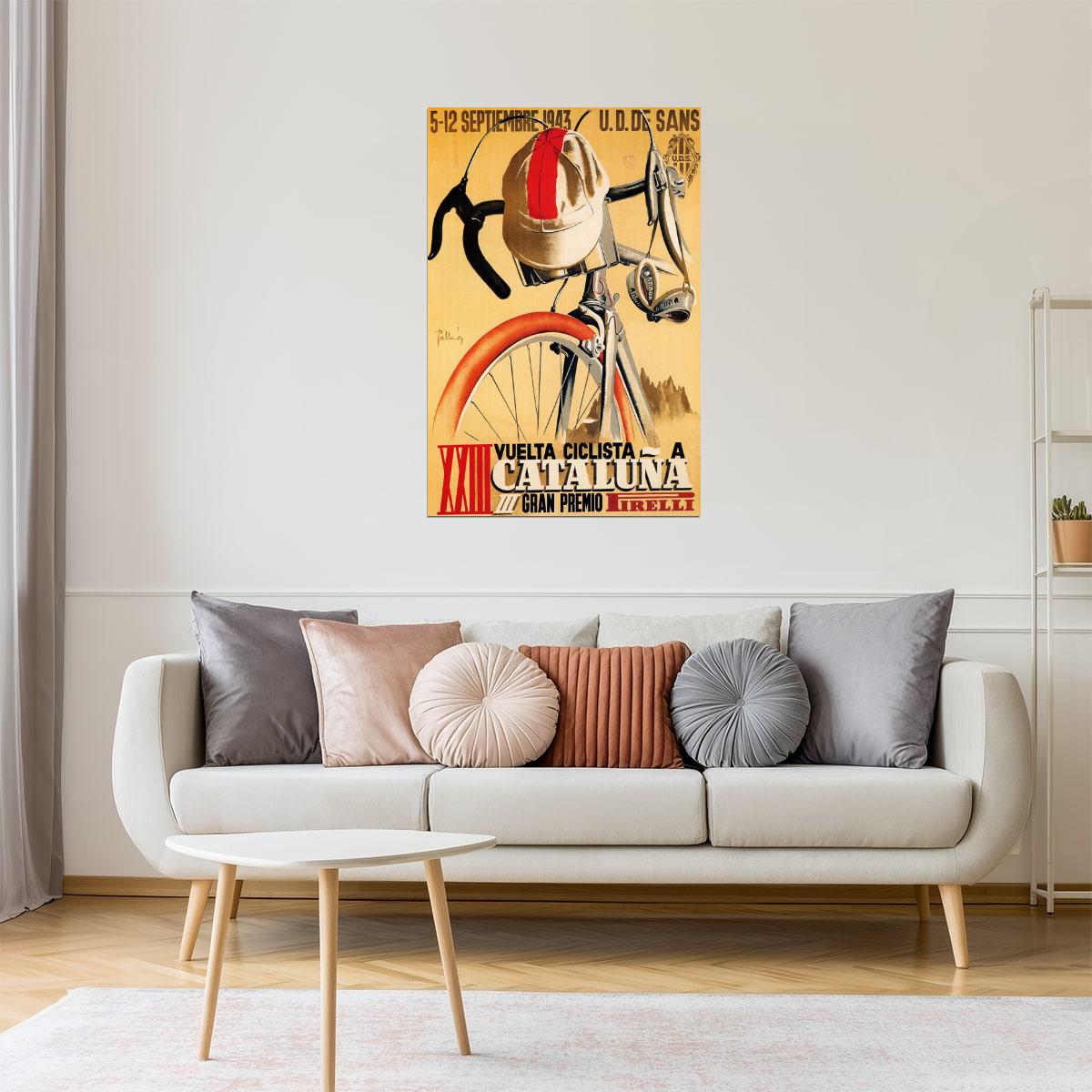 SPAIN PIRELLI BICYCLE BIKE RACE 1943 CYCLING TOUR CATALUNA VINTAGE POSTER