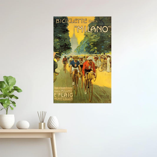 BICICLETTE MARCA MILANO BICYCLE BIKE CYCLISM RACE ITALY VINTAGE POSTER