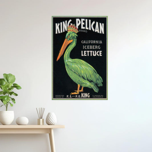 CALIFORNIA KING PELICAN BIRD ICEBERG LETTUCE CRATE LABEL US VINTAGE POSTER