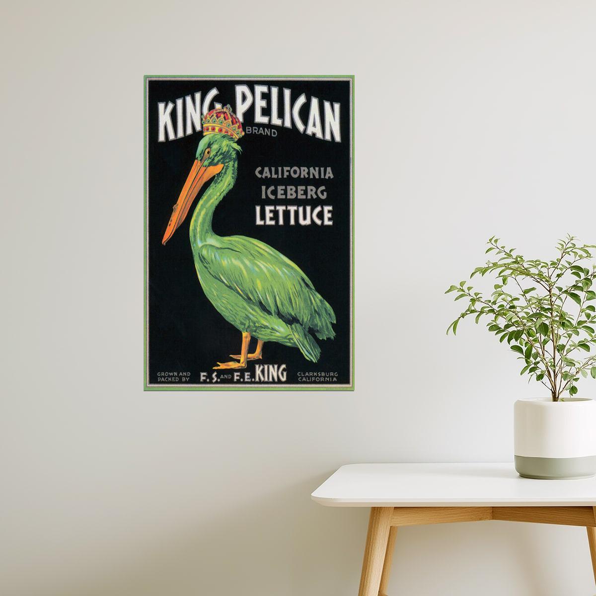 CALIFORNIA KING PELICAN BIRD ICEBERG LETTUCE CRATE LABEL US VINTAGE POSTER