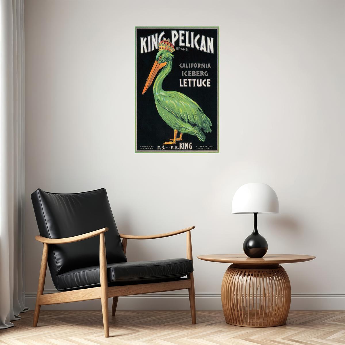 CALIFORNIA KING PELICAN BIRD ICEBERG LETTUCE CRATE LABEL US VINTAGE POSTER