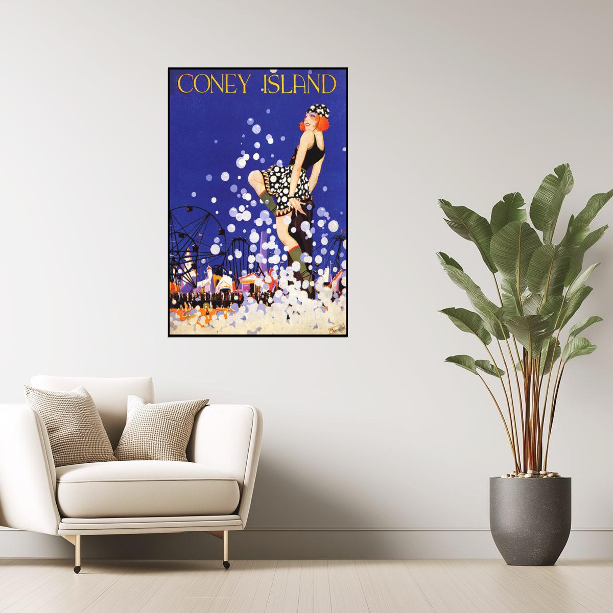 CONEY ISLAND LUNA PARK BROOKLYN NEW YORK MANHATTAN BEACH VINTAGE POSTER