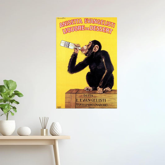 ANISETTA EVANGELISTI LIQUORE DESSERT MONKEY DRINKING ITALY VINTAGE POSTER