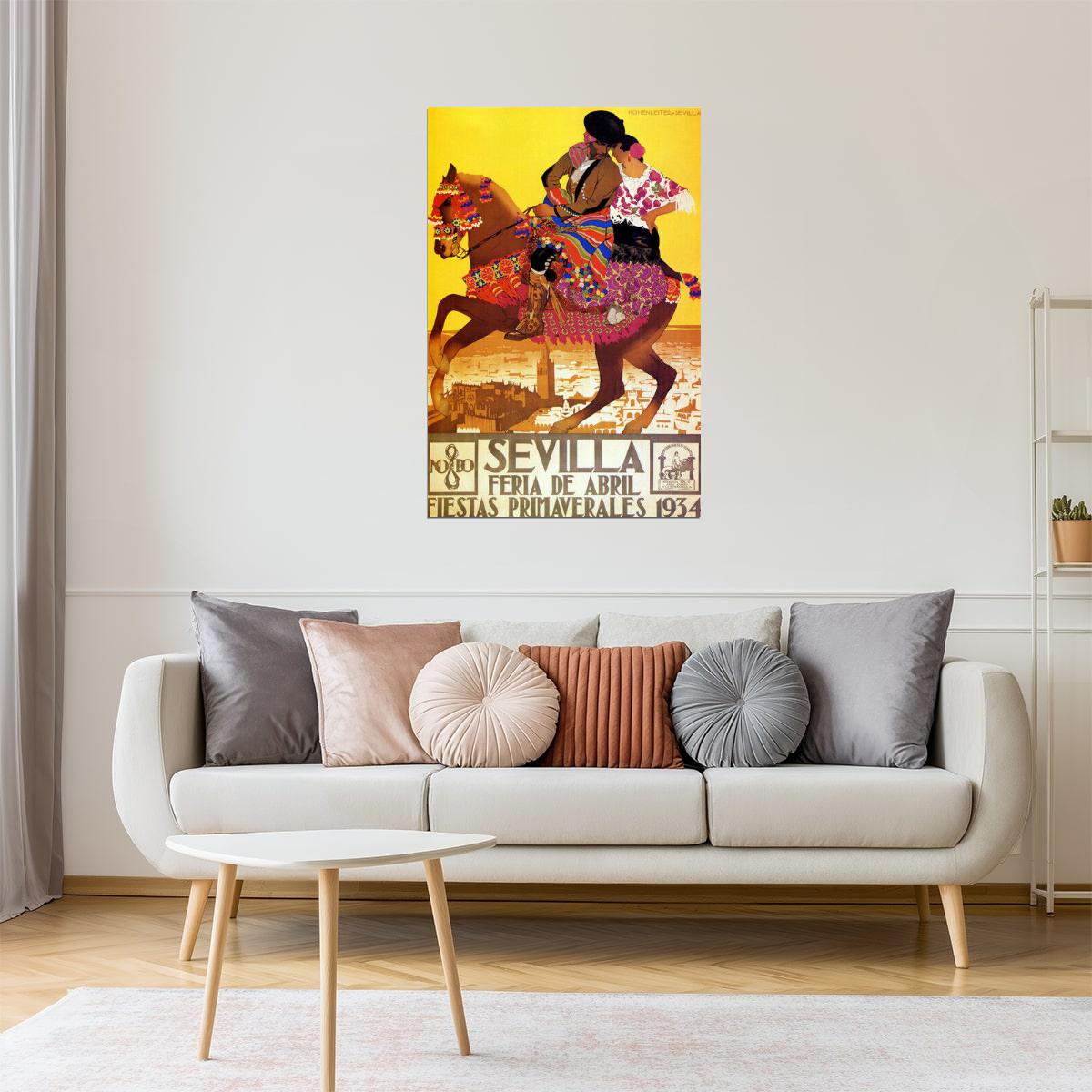 SEVILLA FERIA DE ABRIL FIESTAS PRIMAVERALES 1934 SPAIN HORSE VINTAG POSTER