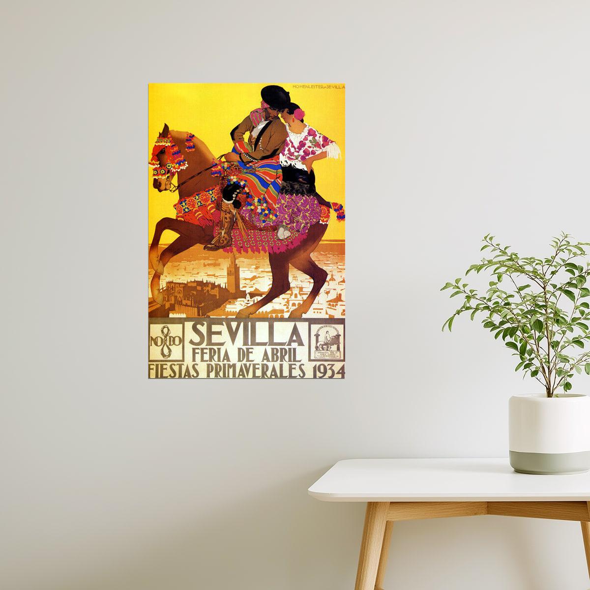 SEVILLA FERIA DE ABRIL FIESTAS PRIMAVERALES 1934 SPAIN HORSE VINTAG POSTER