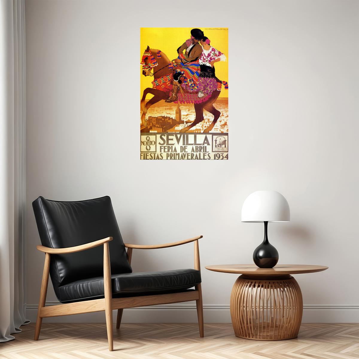 SEVILLA FERIA DE ABRIL FIESTAS PRIMAVERALES 1934 SPAIN HORSE VINTAG POSTER
