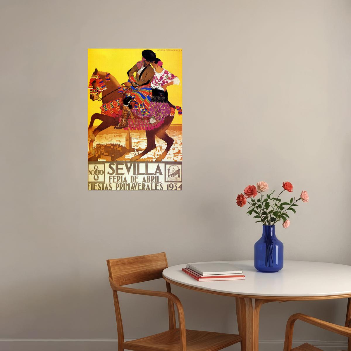 SEVILLA FERIA DE ABRIL FIESTAS PRIMAVERALES 1934 SPAIN HORSE VINTAG POSTER