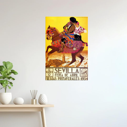 SEVILLA FERIA DE ABRIL FIESTAS PRIMAVERALES 1934 SPAIN HORSE VINTAG POSTER