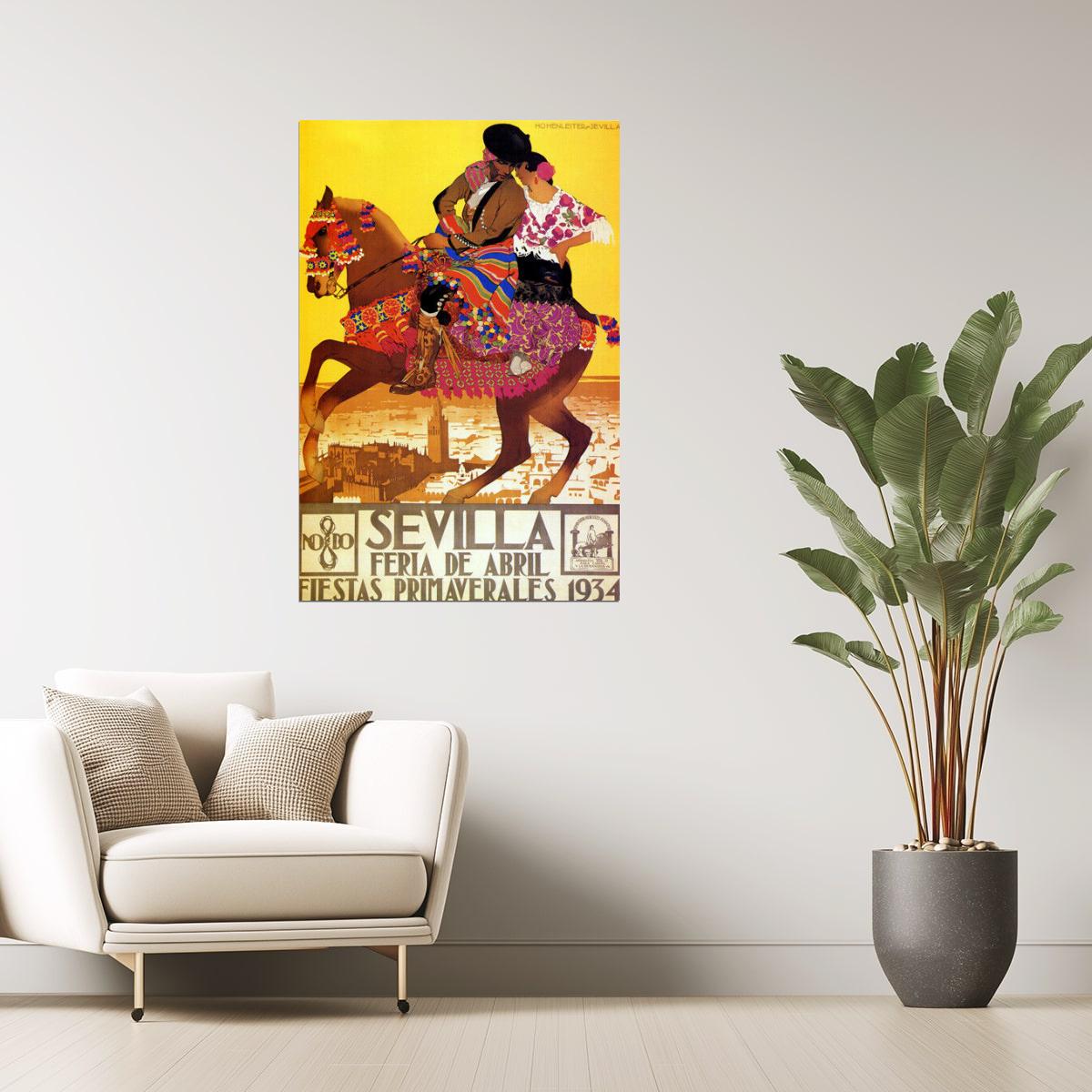 SEVILLA FERIA DE ABRIL FIESTAS PRIMAVERALES 1934 SPAIN HORSE VINTAG POSTER