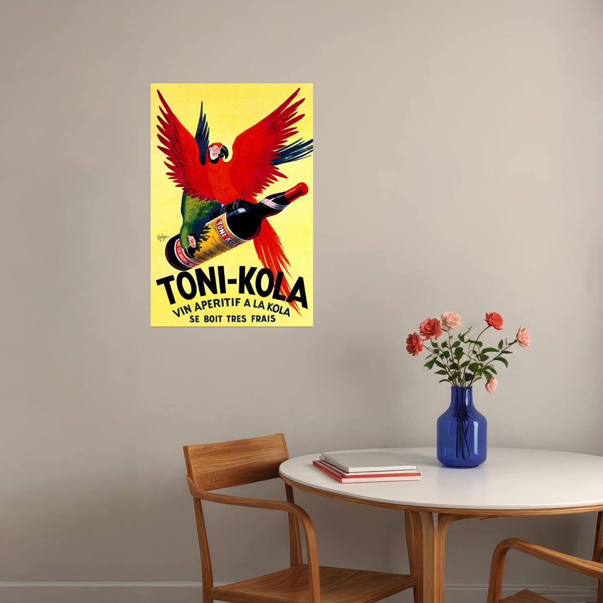 APERITIF TONI KOLA PARROT BOTTLE ALCOHOL ITALY FRESH DRINKS VINTAGE POSTER