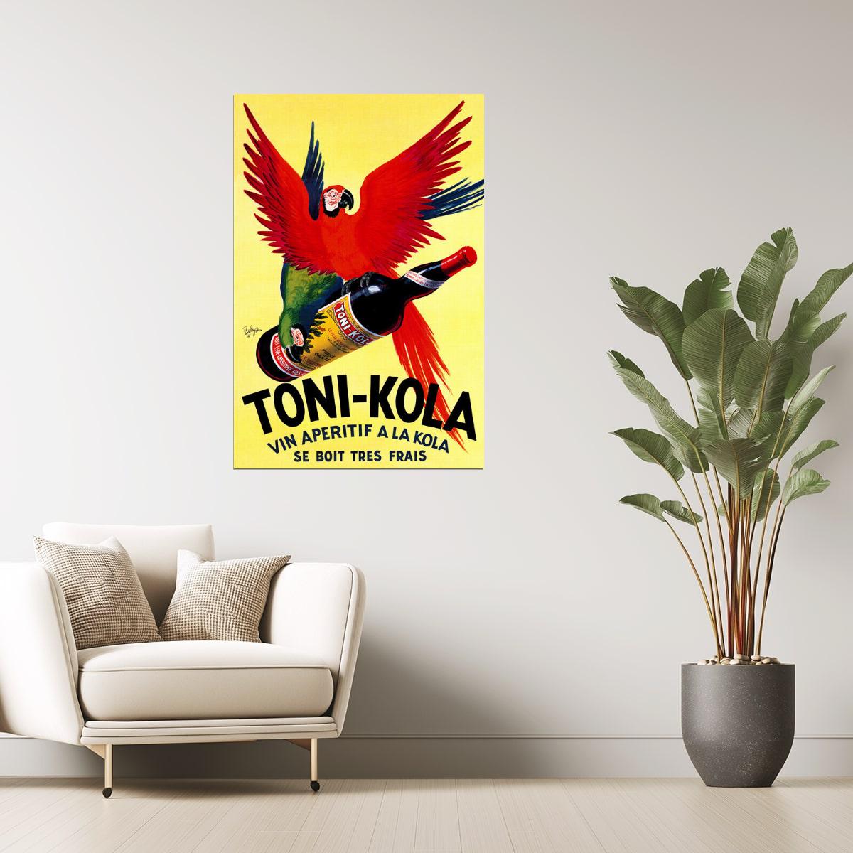 APERITIF TONI KOLA PARROT BOTTLE ALCOHOL ITALY FRESH DRINKS VINTAGE POSTER