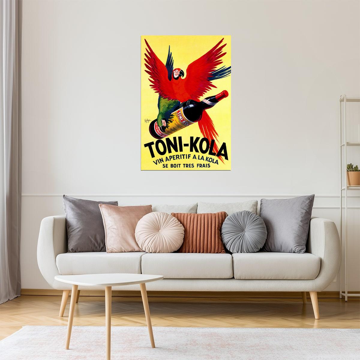 APERITIF TONI KOLA PARROT BOTTLE ALCOHOL ITALY FRESH DRINKS VINTAGE POSTER