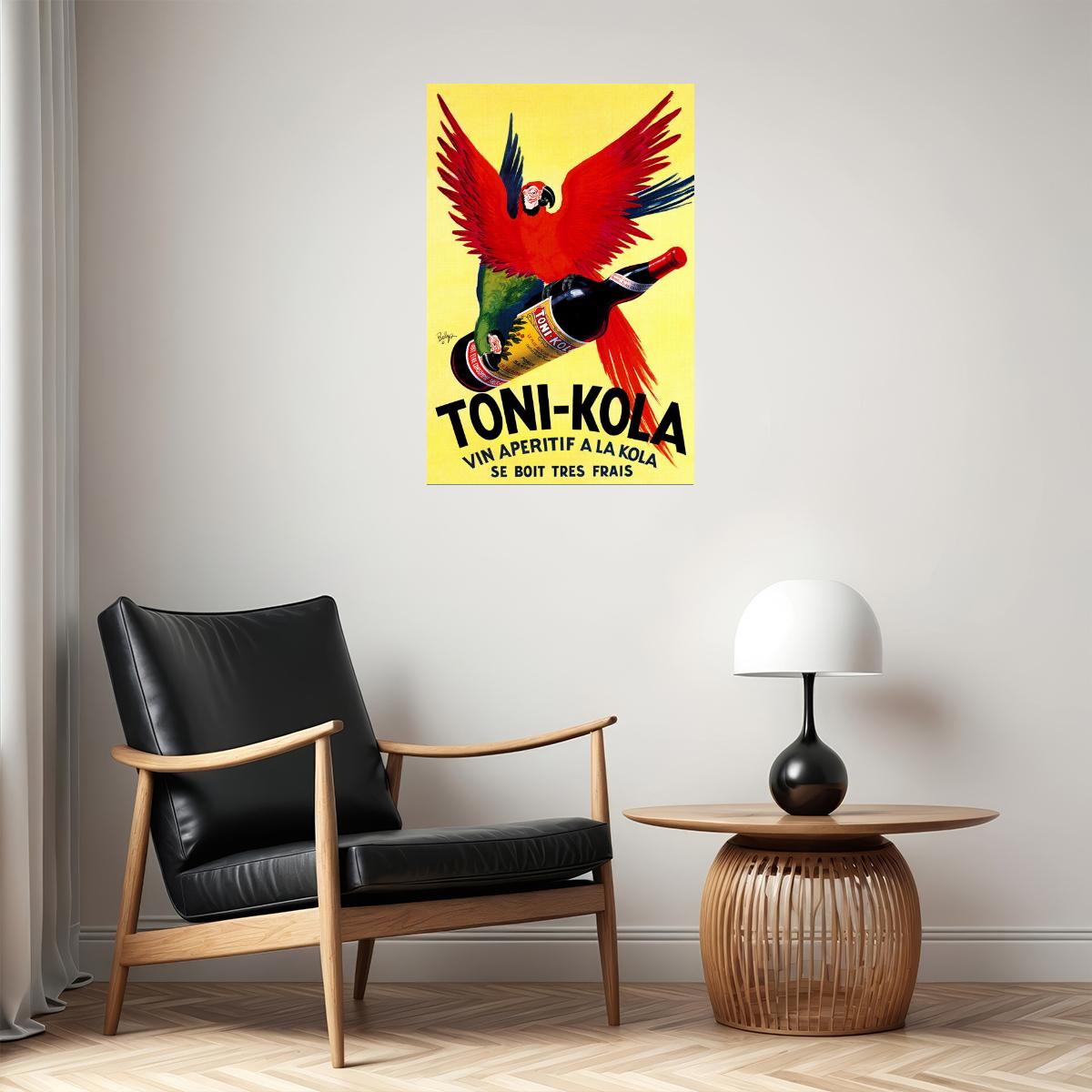 APERITIF TONI KOLA PARROT BOTTLE ALCOHOL ITALY FRESH DRINKS VINTAGE POSTER
