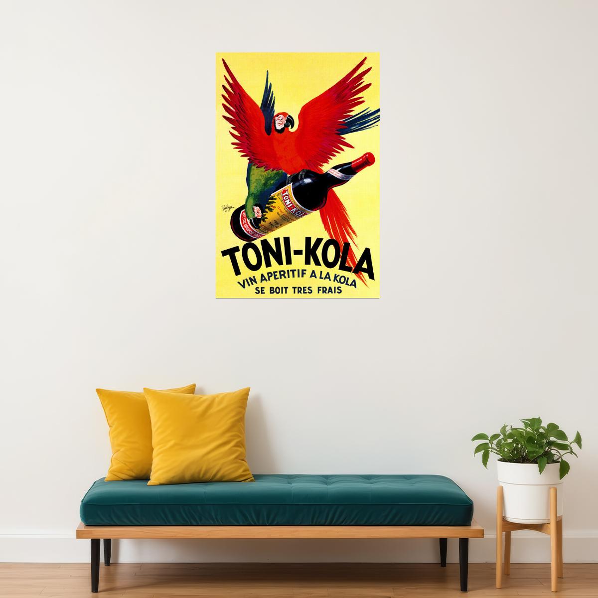 APERITIF TONI KOLA PARROT BOTTLE ALCOHOL ITALY FRESH DRINKS VINTAGE POSTER