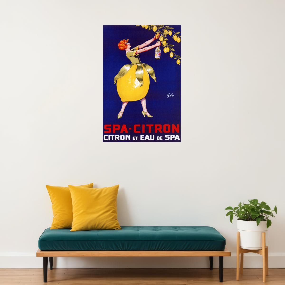 SPA CITRON LEMON AND MINERAL WATER DRINK WOMAN LEMON SKIRT VINTAGE POSTER