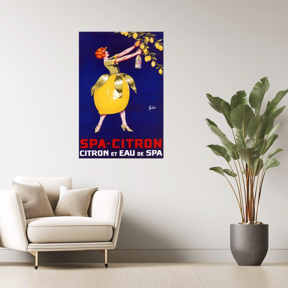 SPA CITRON LEMON AND MINERAL WATER DRINK WOMAN LEMON SKIRT VINTAGE POSTER