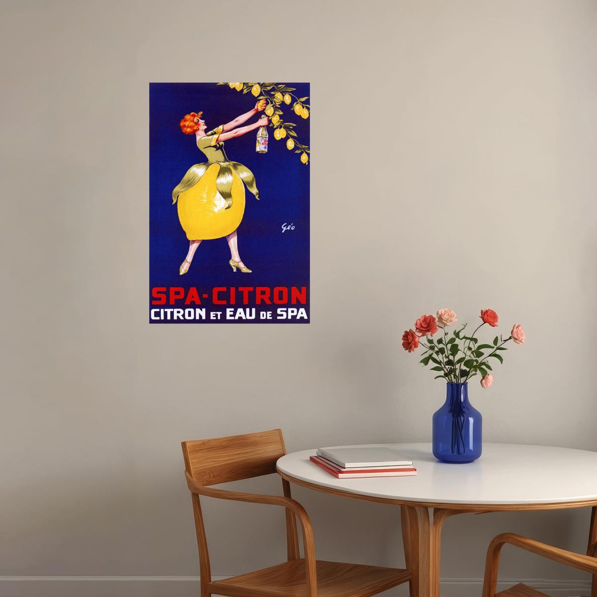 SPA CITRON LEMON AND MINERAL WATER DRINK WOMAN LEMON SKIRT VINTAGE POSTER