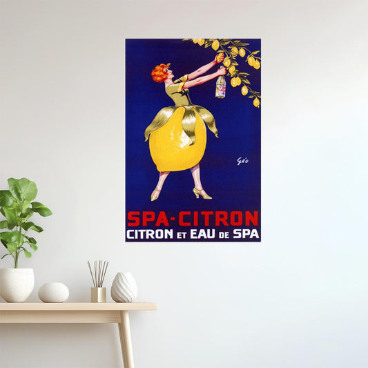 SPA CITRON LEMON AND MINERAL WATER DRINK WOMAN LEMON SKIRT VINTAGE POSTER