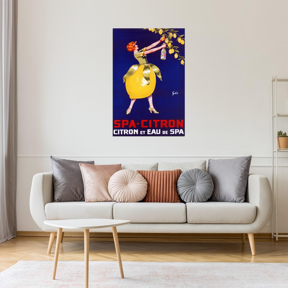SPA CITRON LEMON AND MINERAL WATER DRINK WOMAN LEMON SKIRT VINTAGE POSTER