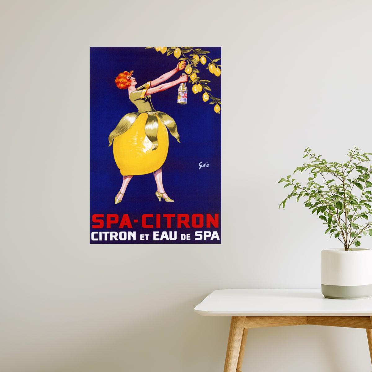 SPA CITRON LEMON AND MINERAL WATER DRINK WOMAN LEMON SKIRT VINTAGE POSTER
