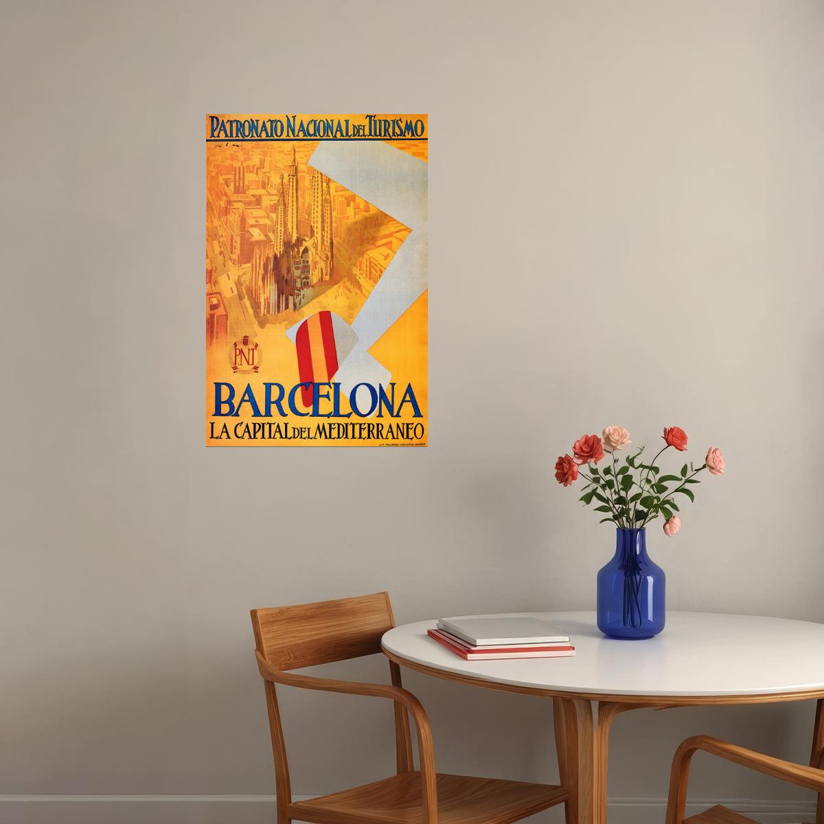 SPAIN BARCELONA PATRONATO NACIONAL TRAVEL TOURISM VINTAGE POSTER