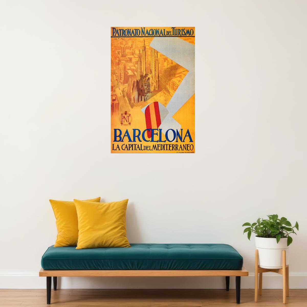 SPAIN BARCELONA PATRONATO NACIONAL TRAVEL TOURISM VINTAGE POSTER