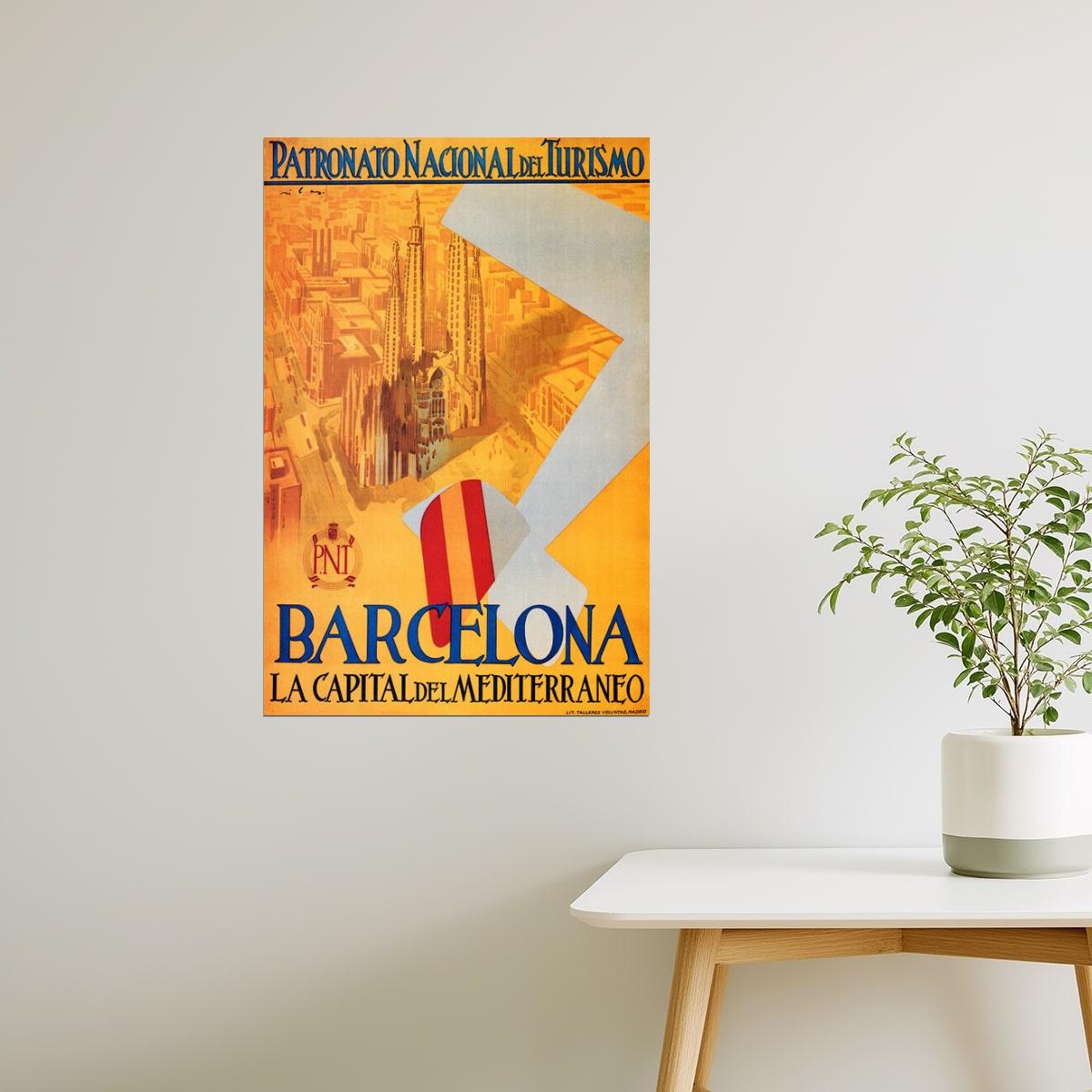 SPAIN BARCELONA PATRONATO NACIONAL TRAVEL TOURISM VINTAGE POSTER