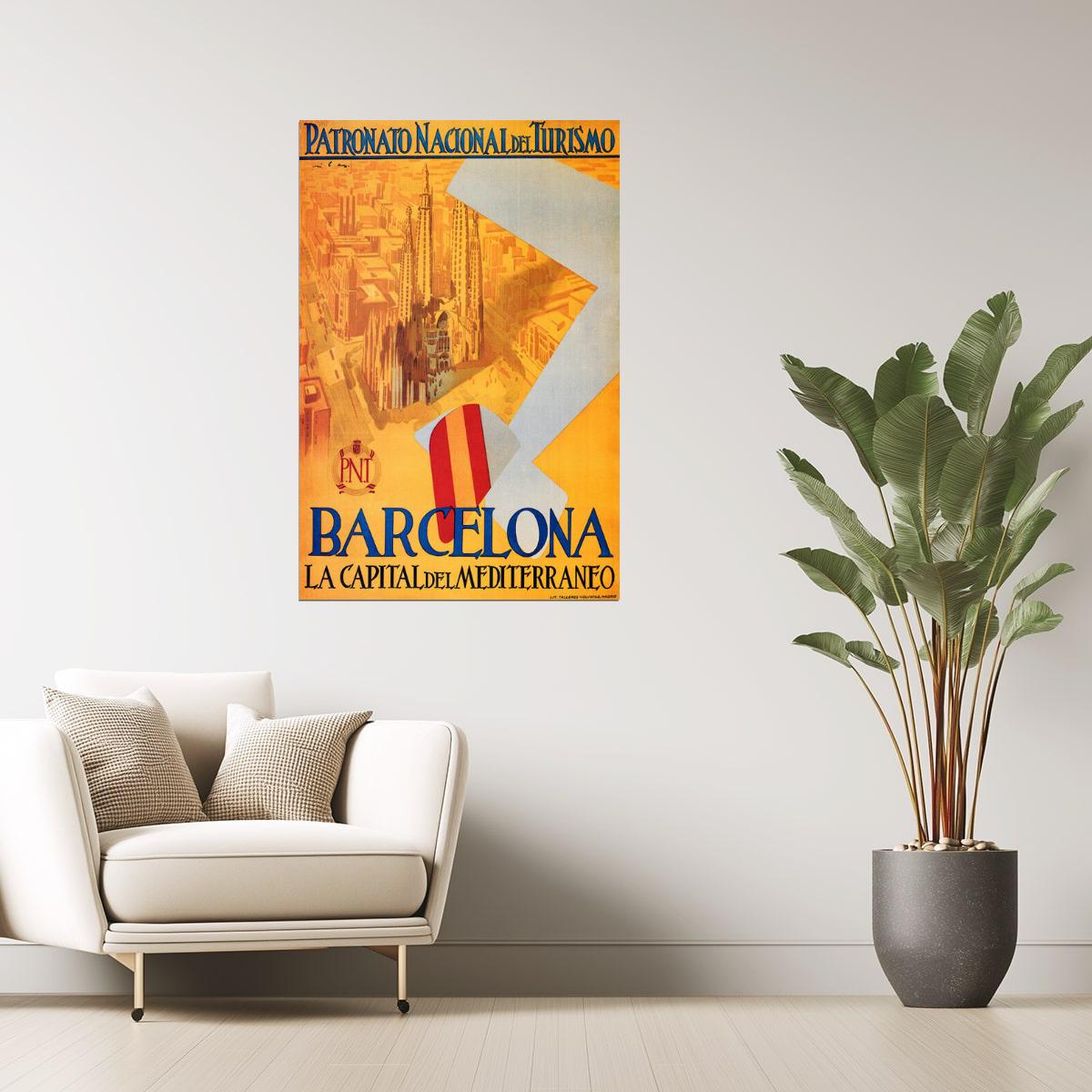 SPAIN BARCELONA PATRONATO NACIONAL TRAVEL TOURISM VINTAGE POSTER