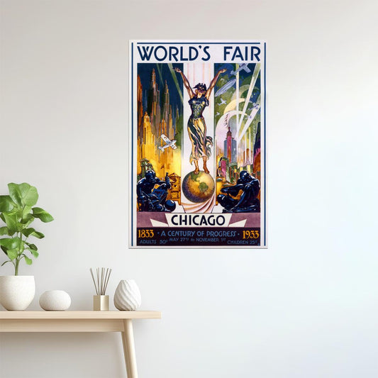 1933 WORLD'S FAIR CENTURY OF PROGRESS SCIENCE CHICAGO CITY VINTAGE POSTER