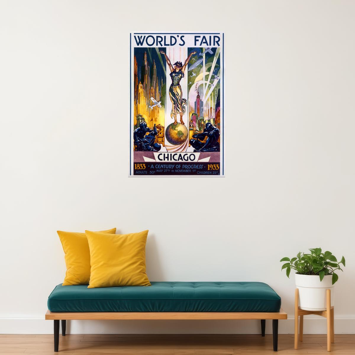 1933 WORLD'S FAIR CENTURY OF PROGRESS SCIENCE CHICAGO CITY VINTAGE POSTER