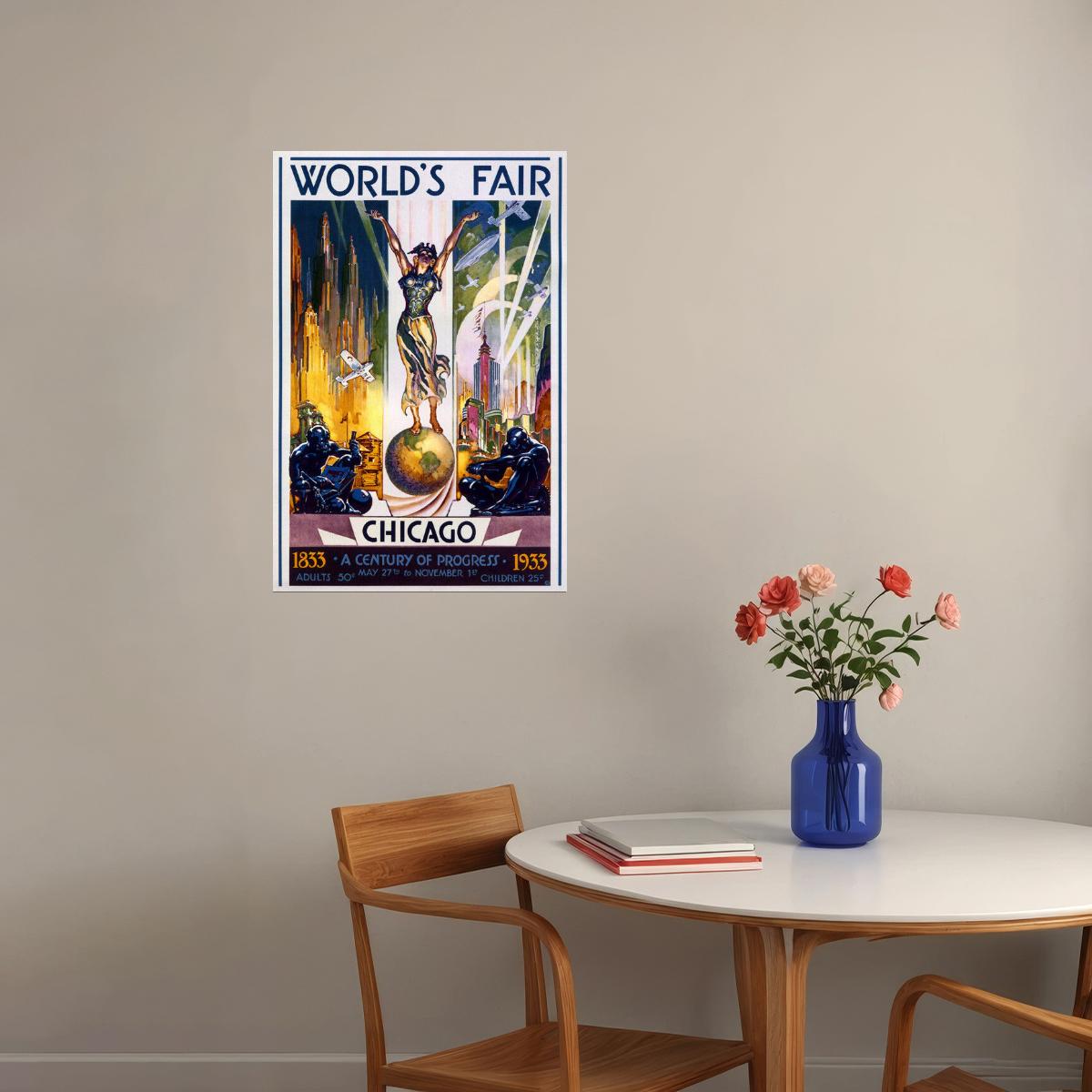 1933 WORLD'S FAIR CENTURY OF PROGRESS SCIENCE CHICAGO CITY VINTAGE POSTER