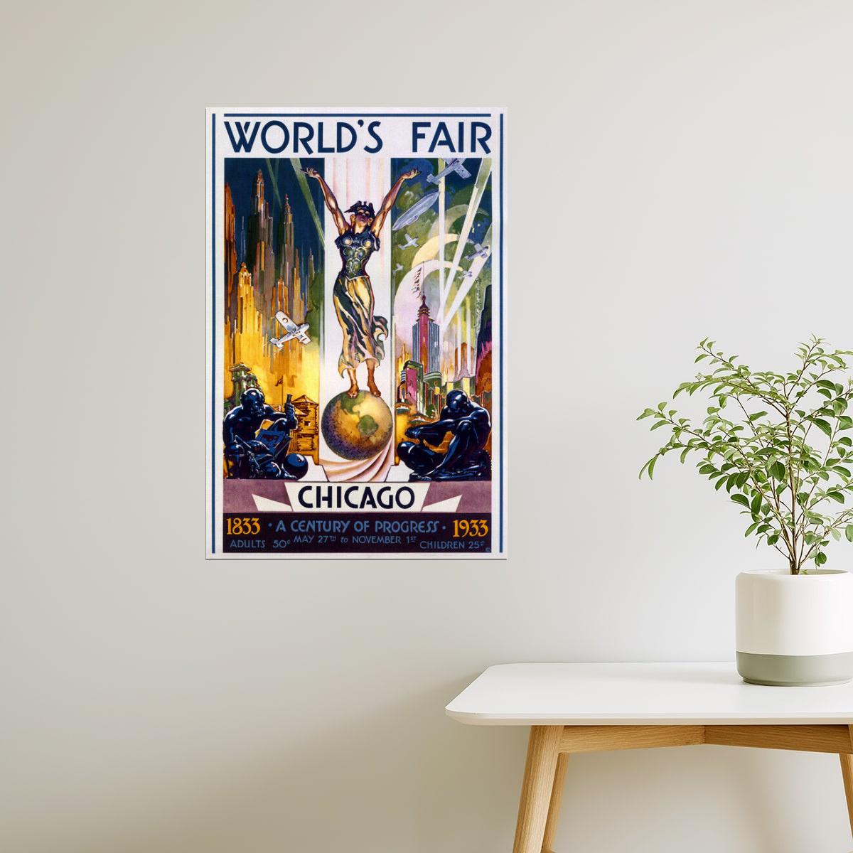 1933 WORLD'S FAIR CENTURY OF PROGRESS SCIENCE CHICAGO CITY VINTAGE POSTER
