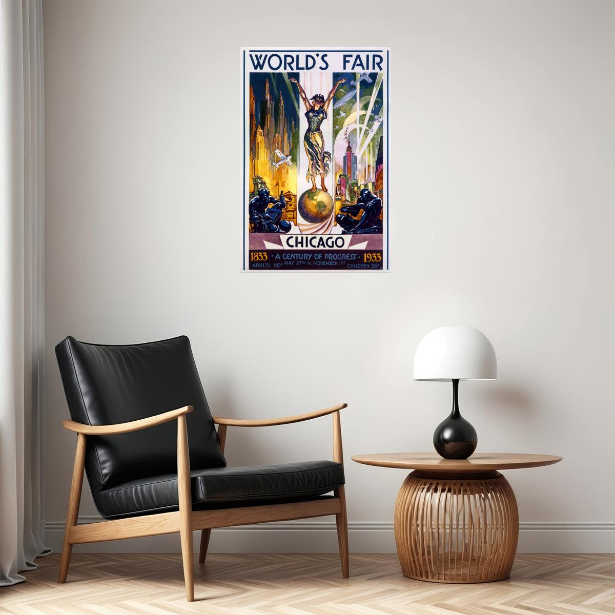 1933 WORLD'S FAIR CENTURY OF PROGRESS SCIENCE CHICAGO CITY VINTAGE POSTER