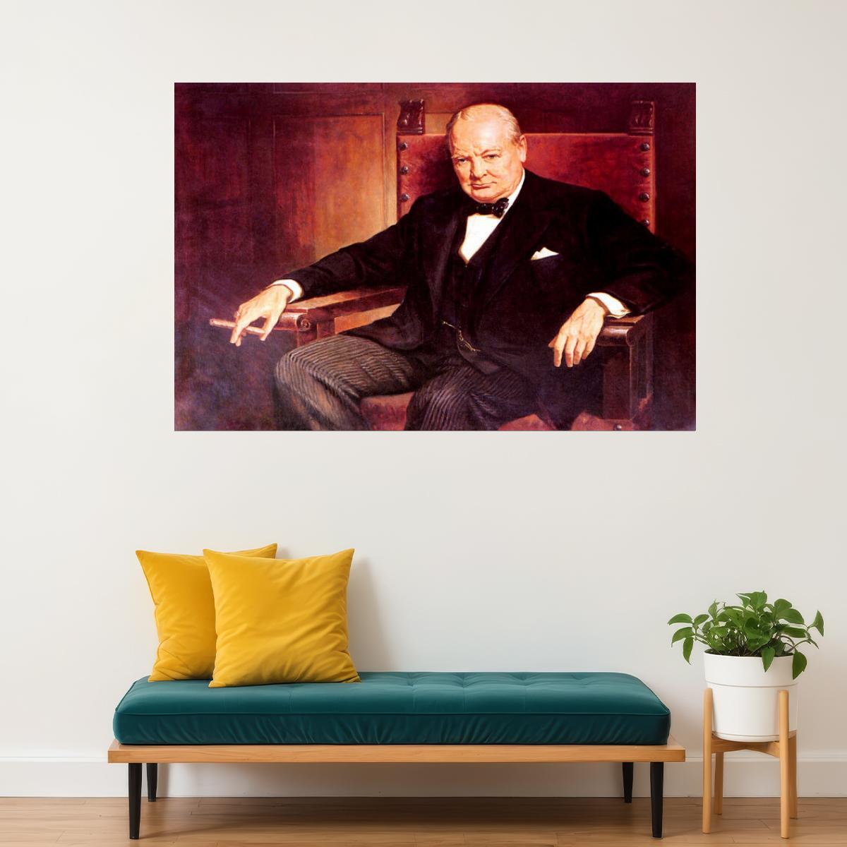 SIR WINSTON CHURCHILL PRIME MINISTER UNITED KINGDOM PAINTING BY ARTHUR PAN POSTER