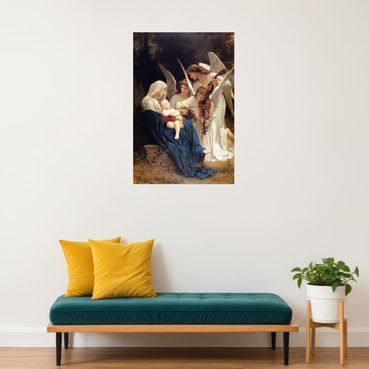 SONG OF THE ANGELS VIOLIN TO MARY AND BABY JESUS PAINTING BY BOUGUEREAU POSTER