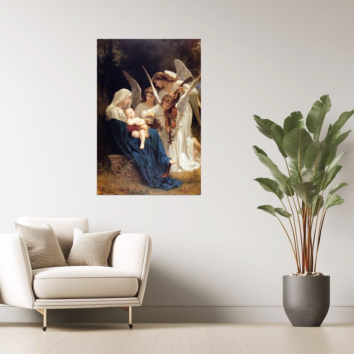 SONG OF THE ANGELS VIOLIN TO MARY AND BABY JESUS PAINTING BY BOUGUEREAU POSTER
