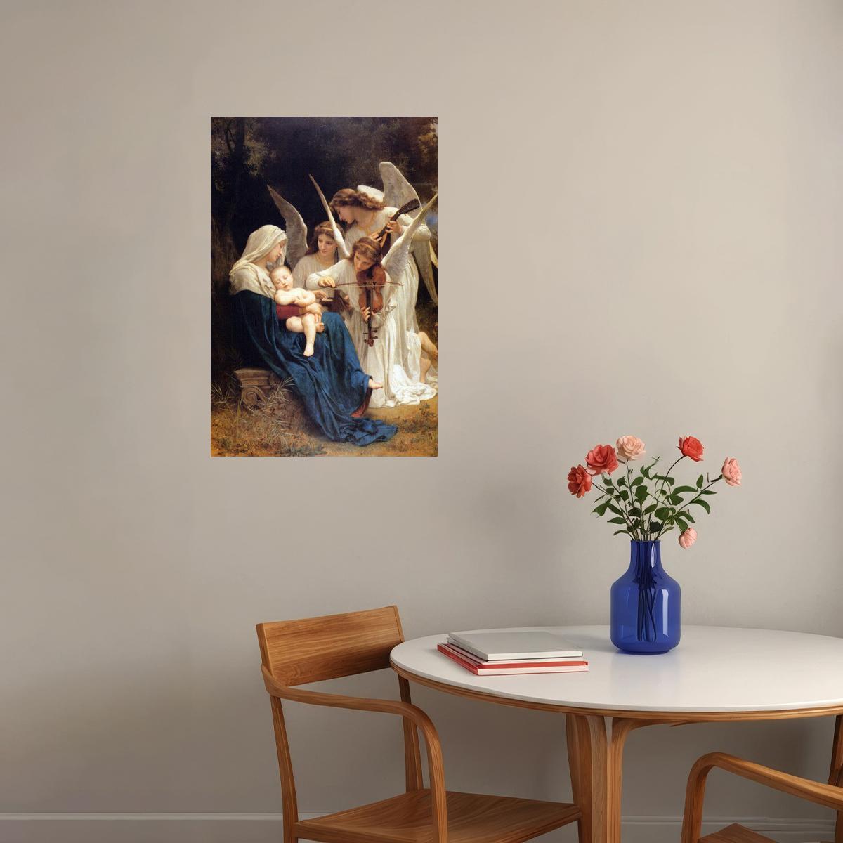 SONG OF THE ANGELS VIOLIN TO MARY AND BABY JESUS PAINTING BY BOUGUEREAU POSTER