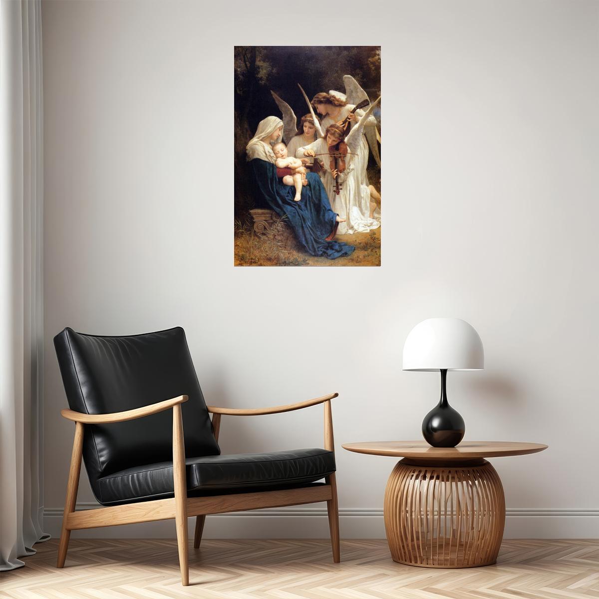 SONG OF THE ANGELS VIOLIN TO MARY AND BABY JESUS PAINTING BY BOUGUEREAU POSTER