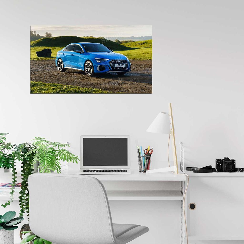 S3 Sedan Blue High Res HD HQ Car Posters Home Decor Aesthetic Garage Man Cave For Men Boys Wall Art Poster
