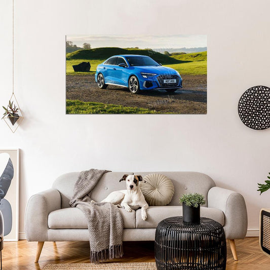 S3 Sedan Blue High Res HD HQ Car Posters Home Decor Aesthetic Garage Man Cave For Men Boys Wall Art Poster
